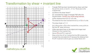 Transformation by shear + invariant line, iGCSE, GCSE