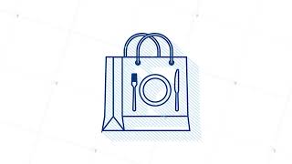 Online market. Shadow icon with food delivery bag for package paper design. Online store. Motion