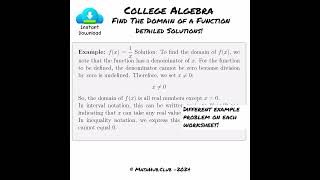 College Algebra Worksheets Finding the Domain of a Function