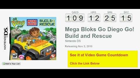 Mega Bloks Go Diego Go! Build and Rescue DS Countdown