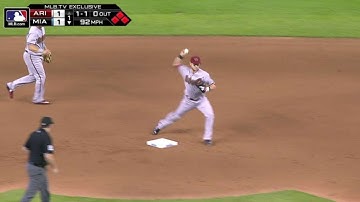 ARI@MIA: Ozuna crosses the plate on a double play