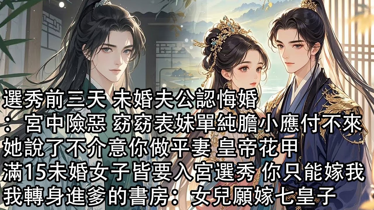 【一口氣看完】選秀前三天 未婚夫公認悔婚：宮中險惡 窈窈表妹單純膽小應付不來，她說了不介意你做平妻 皇帝花甲，滿15未婚女子皆要入宮選秀 你只能嫁我，我轉身進爹的書房：女兒願嫁七皇子