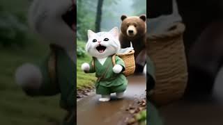 Tiny cat with curious stare,Softly follows gentle bea