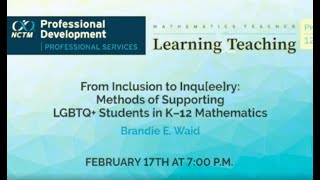Details From Inclusion to Inqu[ee]ry: Methods of Supporting LGBTQ+ Students in K–12 Mathematics - SNEAK PEAK News
