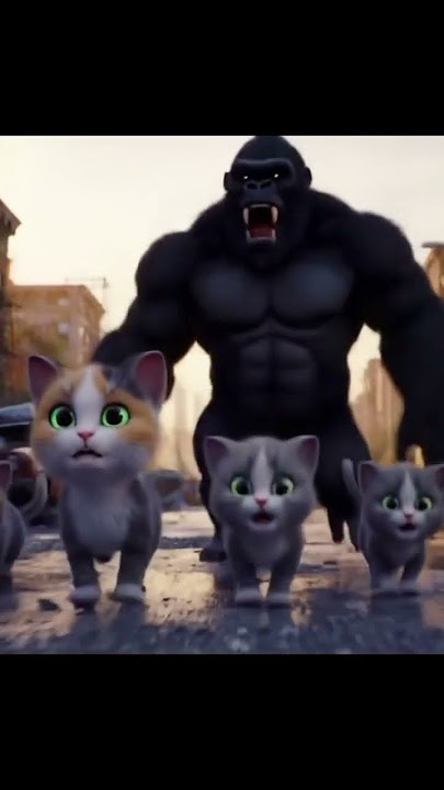 King Kong chases 4 cats who stole his food#kenzo emeril channel#video#viral#shorts