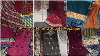 3 piece Applique design dresses/shirt,trouser and heavy duppata applique/trouser apliq/fancy duppata screenshot 5