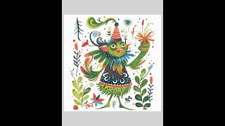 Whimsical, Quirky Grinch Nordic Folk Art Style PNG Clipart Set - 9 Instant Download Sublimation D...