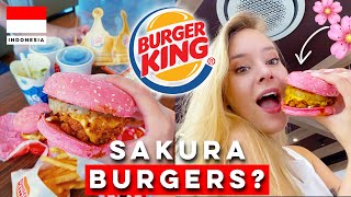 First Time Trying BURGER KING In INDONESIA! 🇮🇩🌸🍔 (Pink Sakura Burgers?!) | Coco Eats screenshot 1