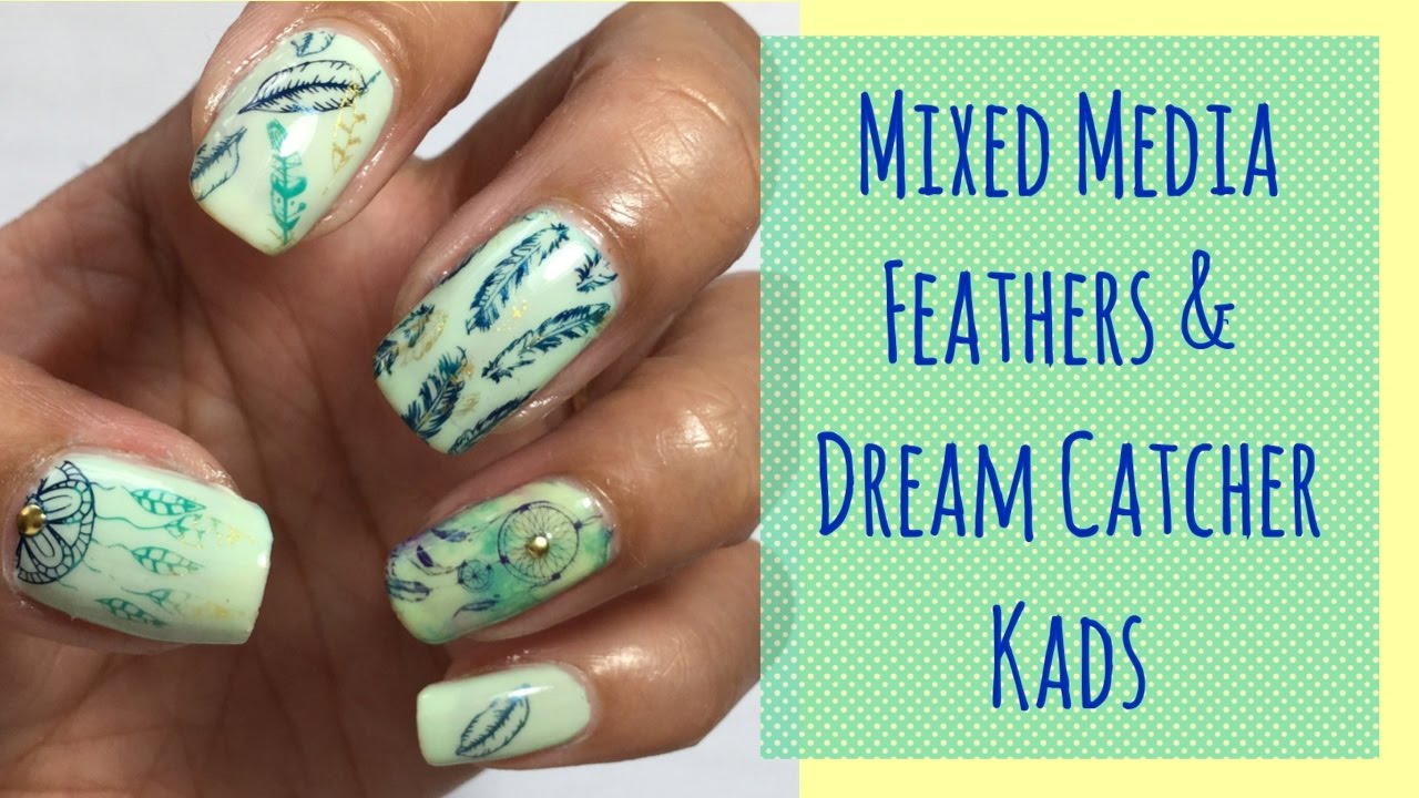 Mixed Media Nail Art Feather and Dream Catcher KADS YouTube
