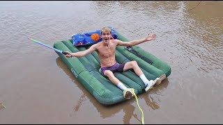 AIR MATTRESS OVERNIGHT CHALLENGE ON RIVER 2! (CRAZY STORM)