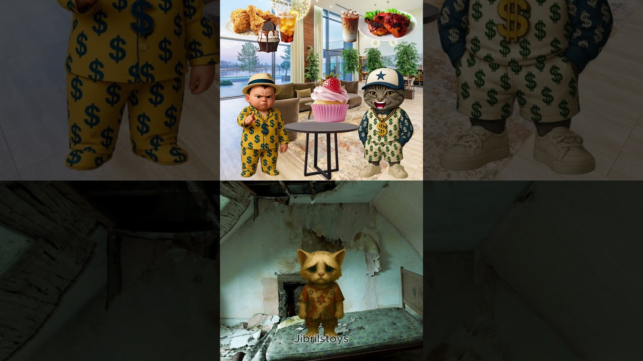 two rich cats helping poor cat 🥺🫶🏻💞 