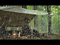 Bushcraft Camping In Rain Storm –Hail–Mist–Fork carving -Beautiful Mountain Scenes - Cooking (Day 1)