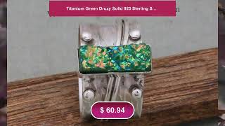 Titanium Green Druzy Solid 925 Sterling Silver Spinner Ring For Women, Handmade Bar Gemstone Medi