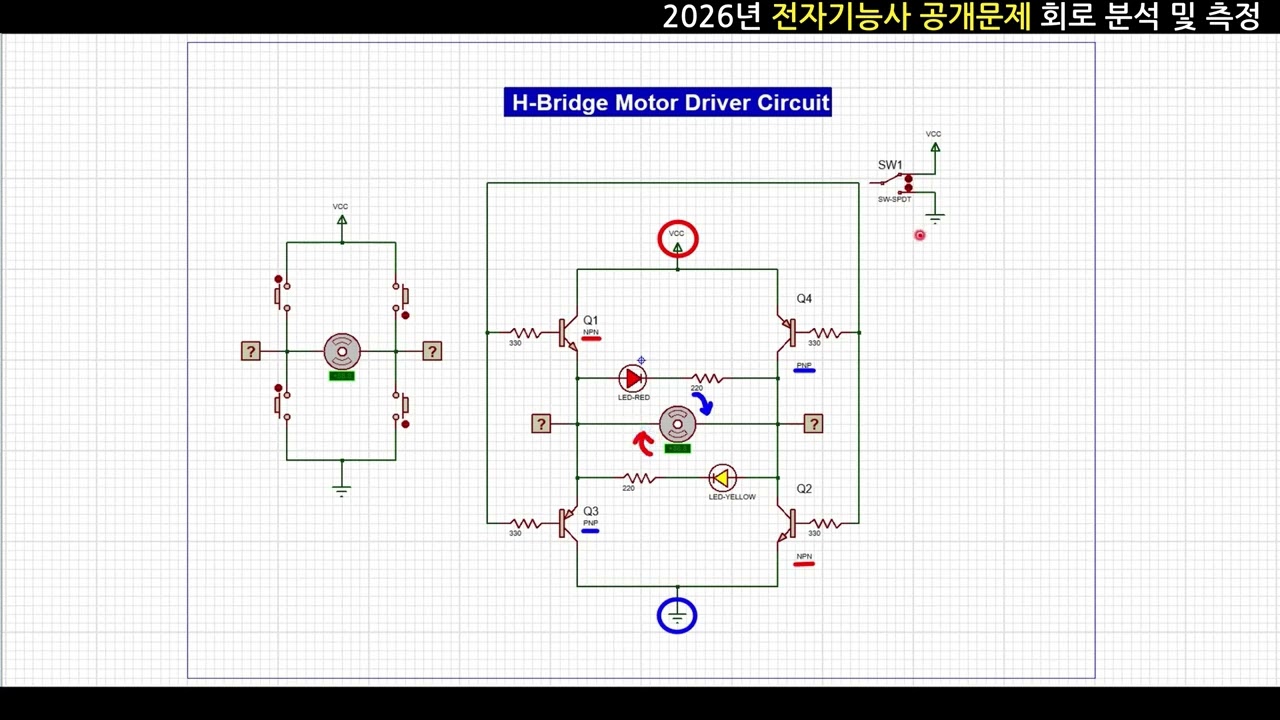 2026 전자기능사 공개문제1 동작 영상_H-Bridge Motor Driver 회로 분석