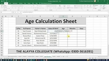 Age Calculation Sheet with Using Formula "Datedif" [Alayya Collegiate]