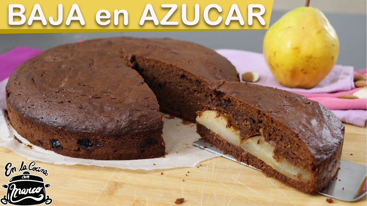 Tarta PERA y CHOCOLATE sin mantequilla y con poco azúcar 🍐🍫  Receta fácil