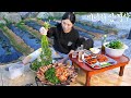 Real Mukbang:) Korean BBQ! Grilled pork belly with water parsley &amp; Soju ☆ Fried rice