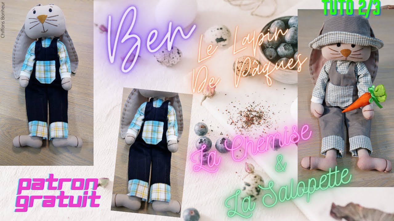 couture Lapin tissus Ben le Lapin de Pâques coelho em tecido easter bunny doll salopette chemise