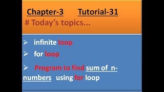 Infinite loop, for loop, in range fun & example of for loop:Python Tutorial 31
