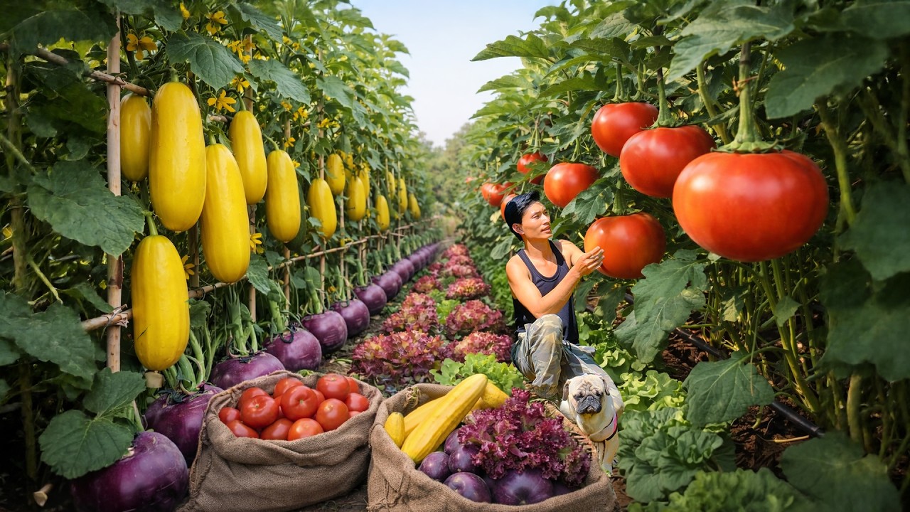 Chairman Harvest Tomatoes, Lettuce, Kohlrabi To Sell And Cook With Them - Slow and Simple Life