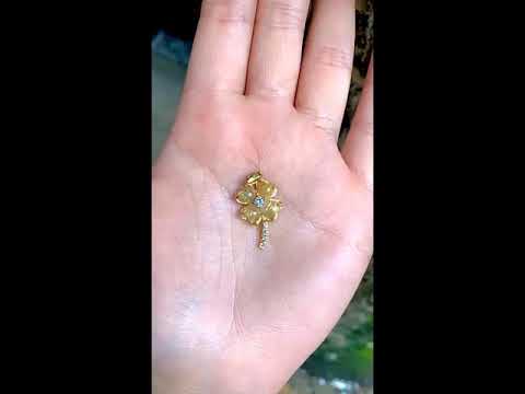 Mặt dây chuyền THẠCH ANH Tóc Xanh hình Cỏ 4 Lá bọc VÀNG 4 phân