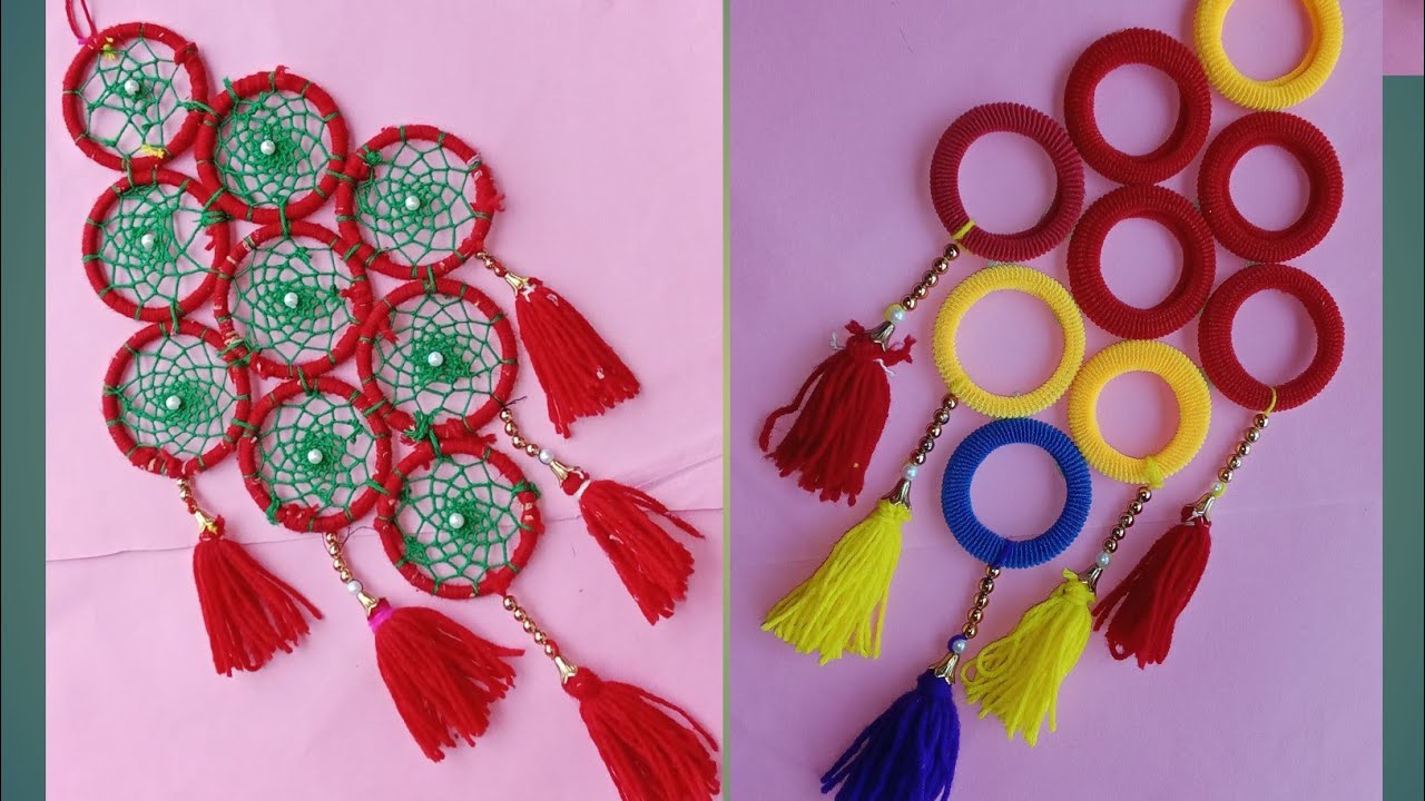 diy WOOlen wall hanging using for old bangles and rubber band/easy Wall ...