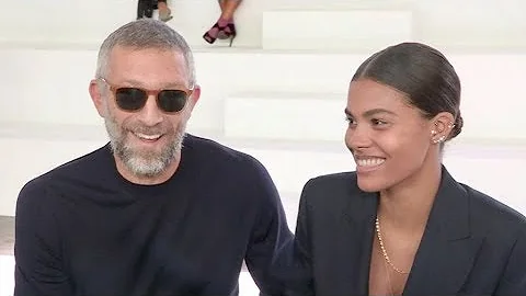 Newly wed Vincent Cassel and Tina Kunakey front ro...