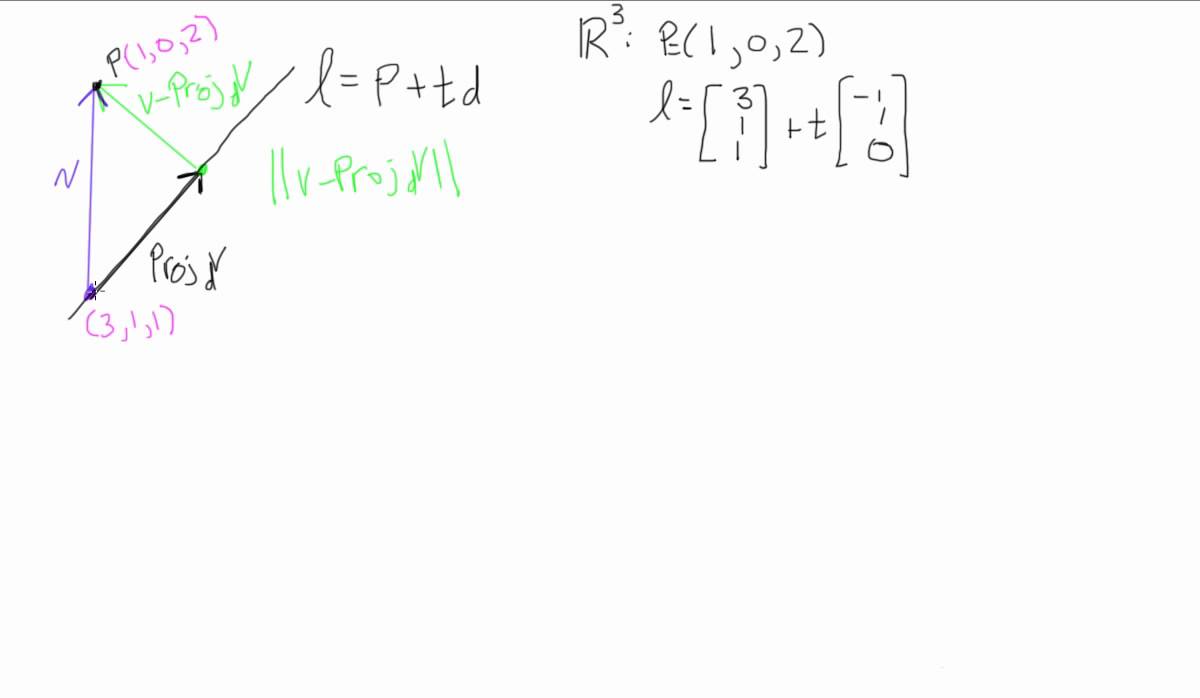 Find the distance from a point to a line (using projections in linear