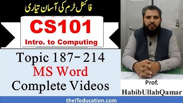 CS101 Final Term Preparation - Topic 187 to Topic 214 - Micscoroft Word