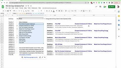 Report for Google Ads Responsive Search Ads Variations