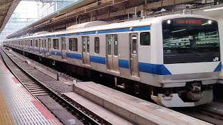 JR東日本E531系0番台水カツK471編成+JR東日本E531系0番台水カツK471編成が上野東京ライン常磐線直通土浦行きとして東京駅8番線に入線到着停車するシーン(1159M)2023/11/23