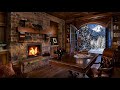 Cozy Cabin Ambience - Fireplace and blizzard sound for sleeping - ASMR