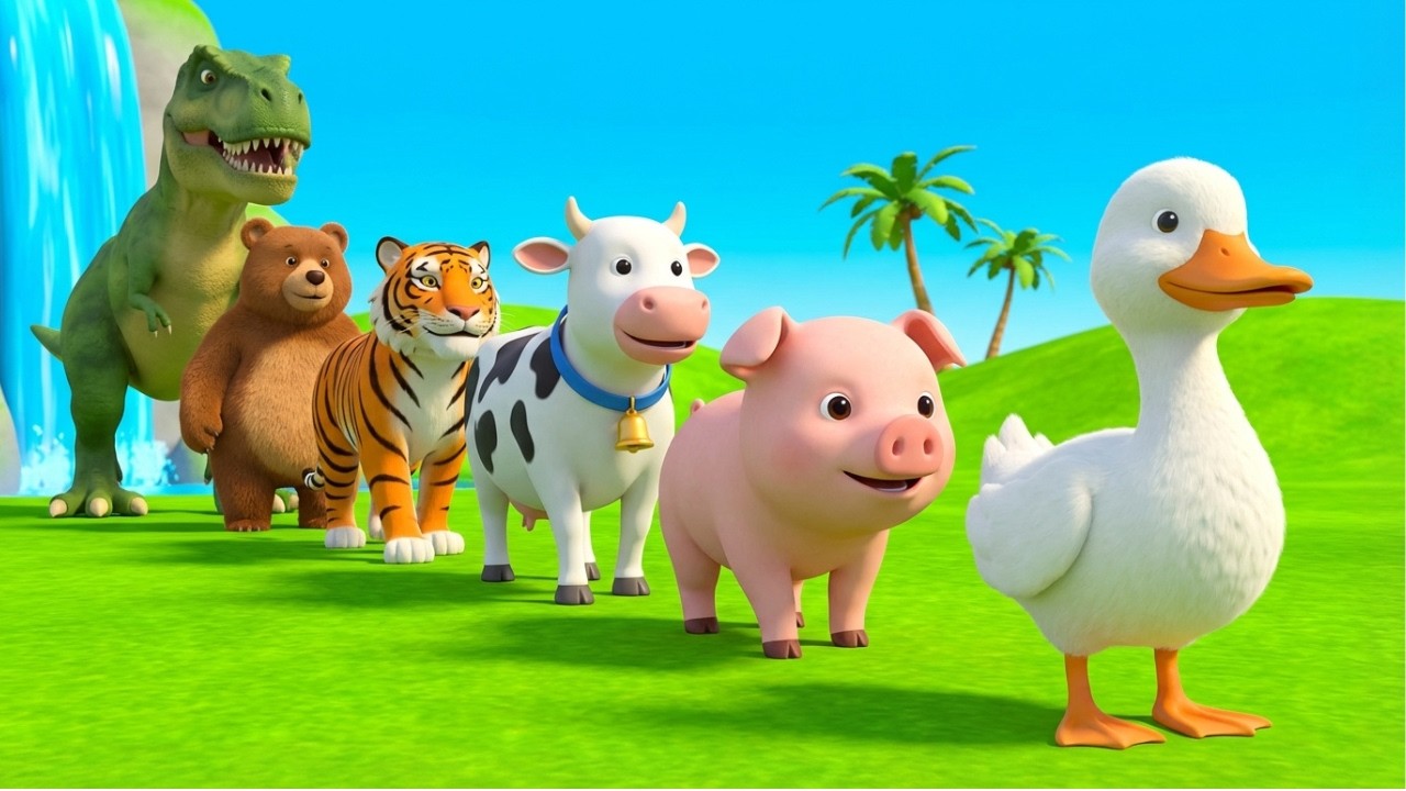 Long Slide Game with Cow Elephant Gorilla Hippopotamus Tiger 3d Animal Game Funny 3d Animals