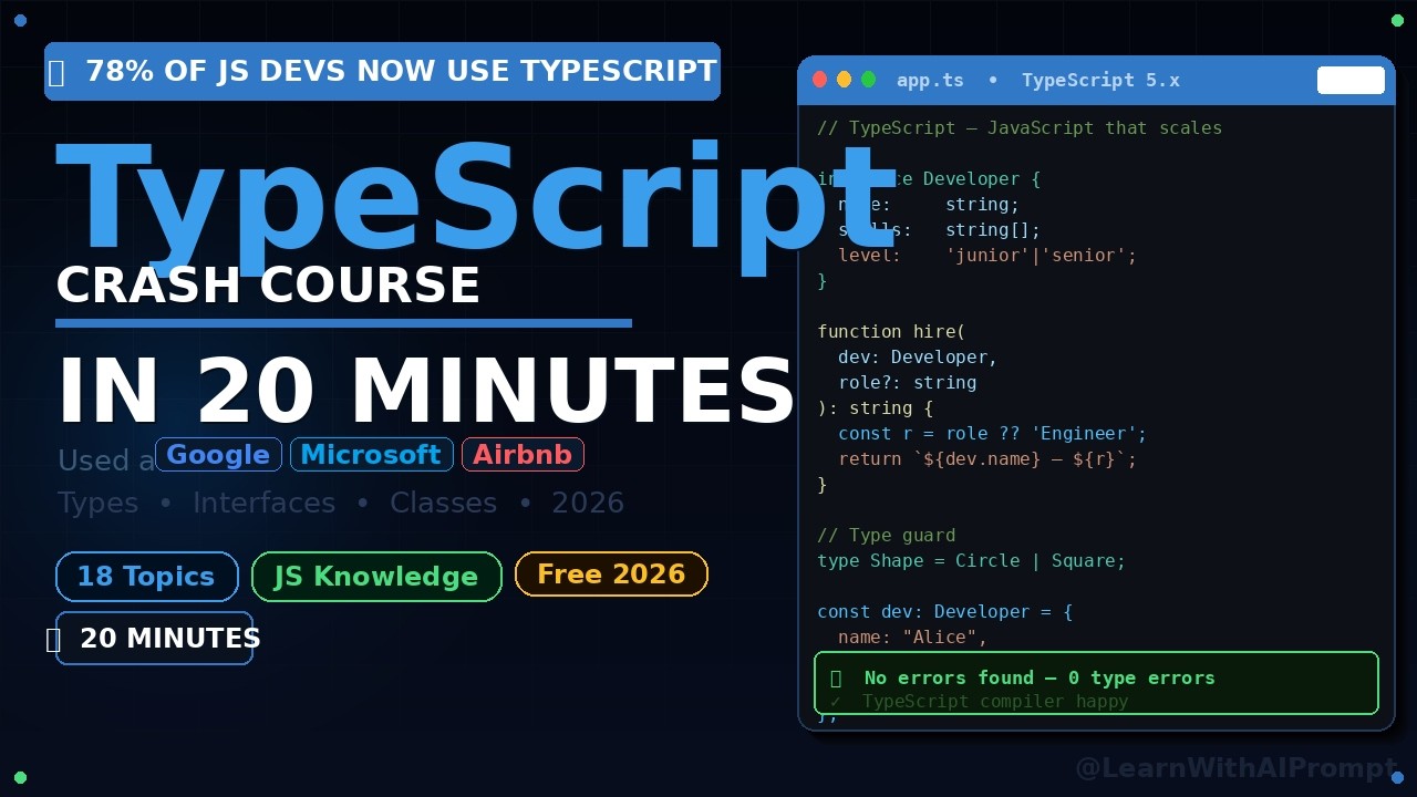 TypeScript Crash Course for Beginners — Learn TypeScript in 20 Minutes