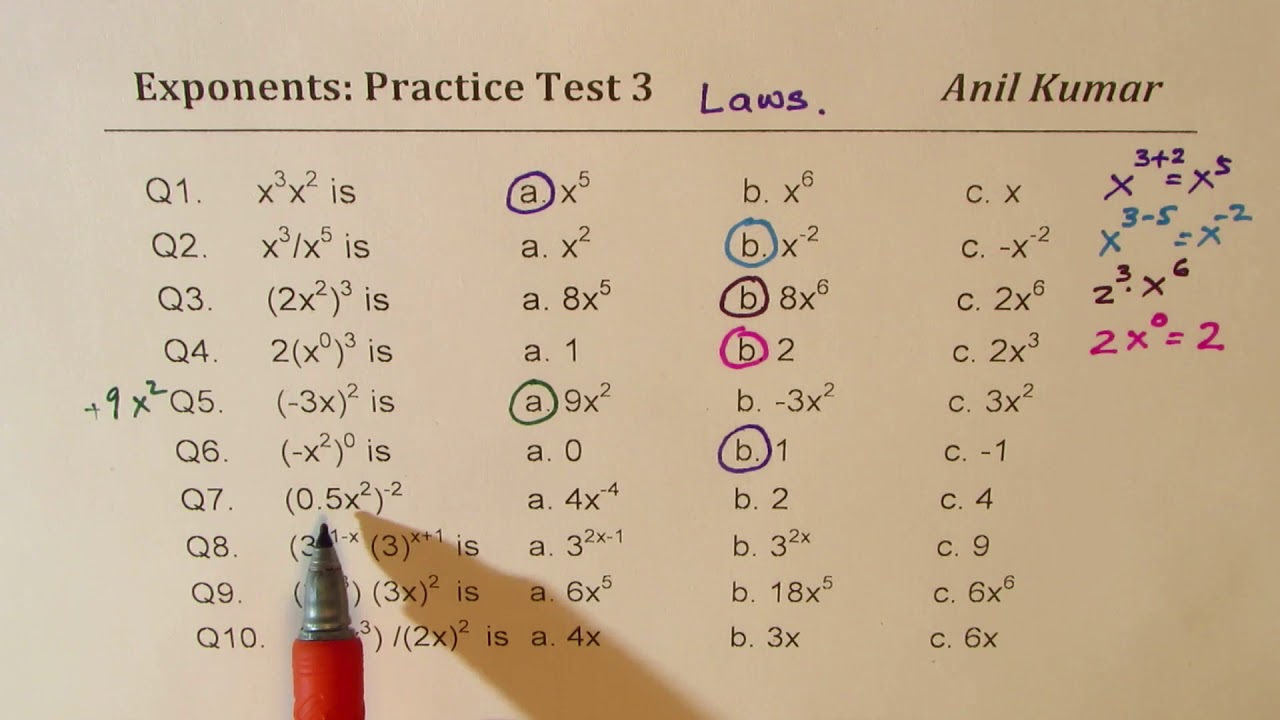 Laws of Exponents Practice Worksheet 3 - YouTube