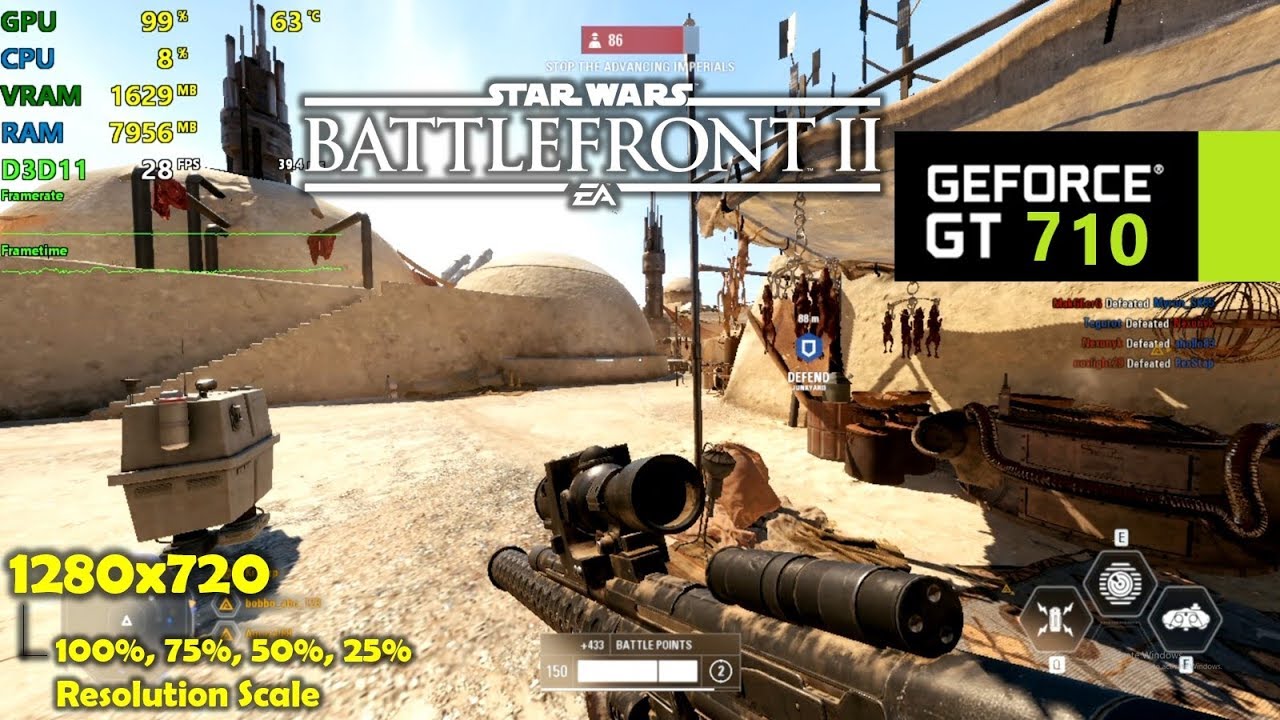 GT 710 | Star Wars Battlefront 2 / II - 720p 100%, 75%, 50% & 25