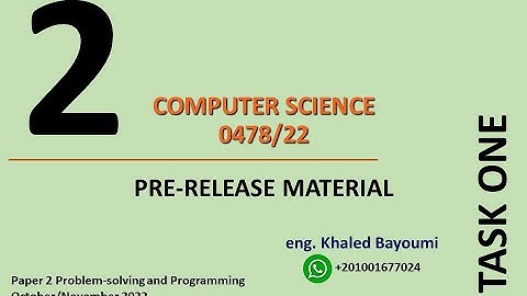 PRE RELEASE MATERIAL Computer Science 2210 0478   22 Oct Nov 2022 TASK 1 Khaled Bayoumi