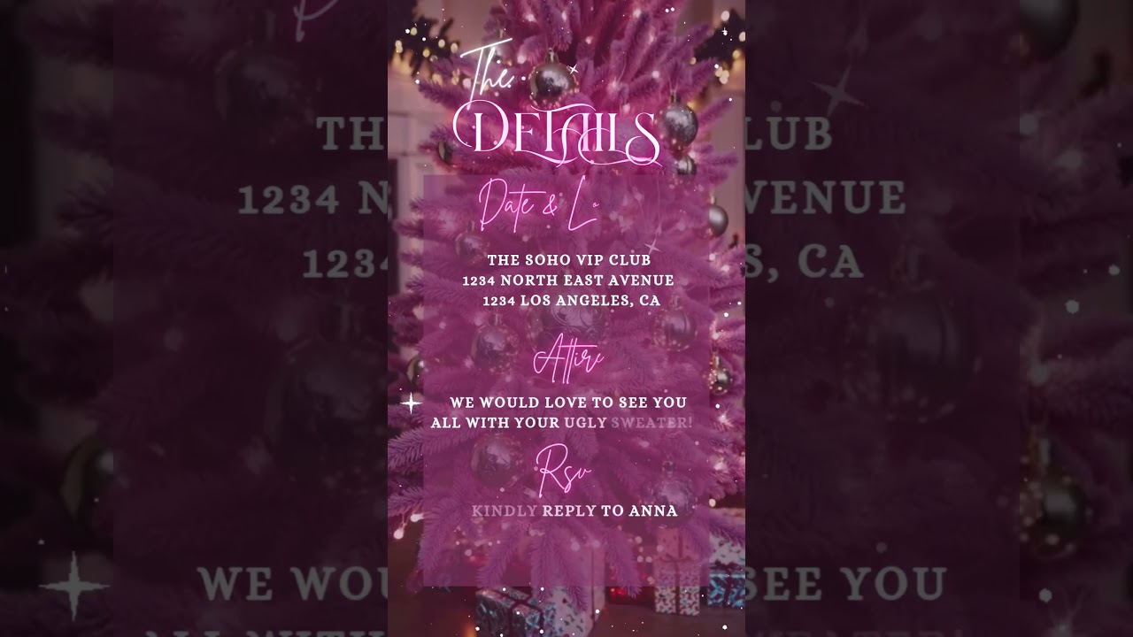 Pink Friendsmas Invitation: Animated Pink Tree Invite Template Pinkmas Party Evite Holiday Dinner