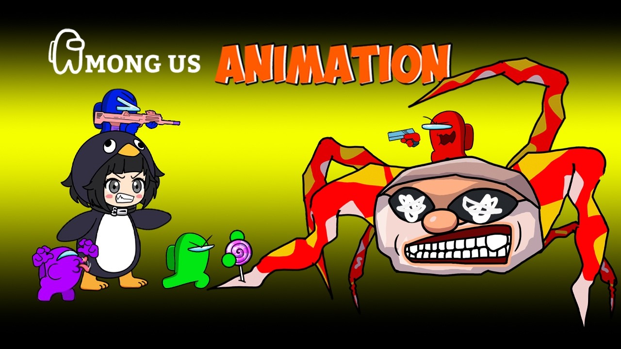 [어몽어스 Among Us] GuguGaga Penguin but Escape Googoo Gaagaa Spider - AMONG US FUNNY ANIMATION