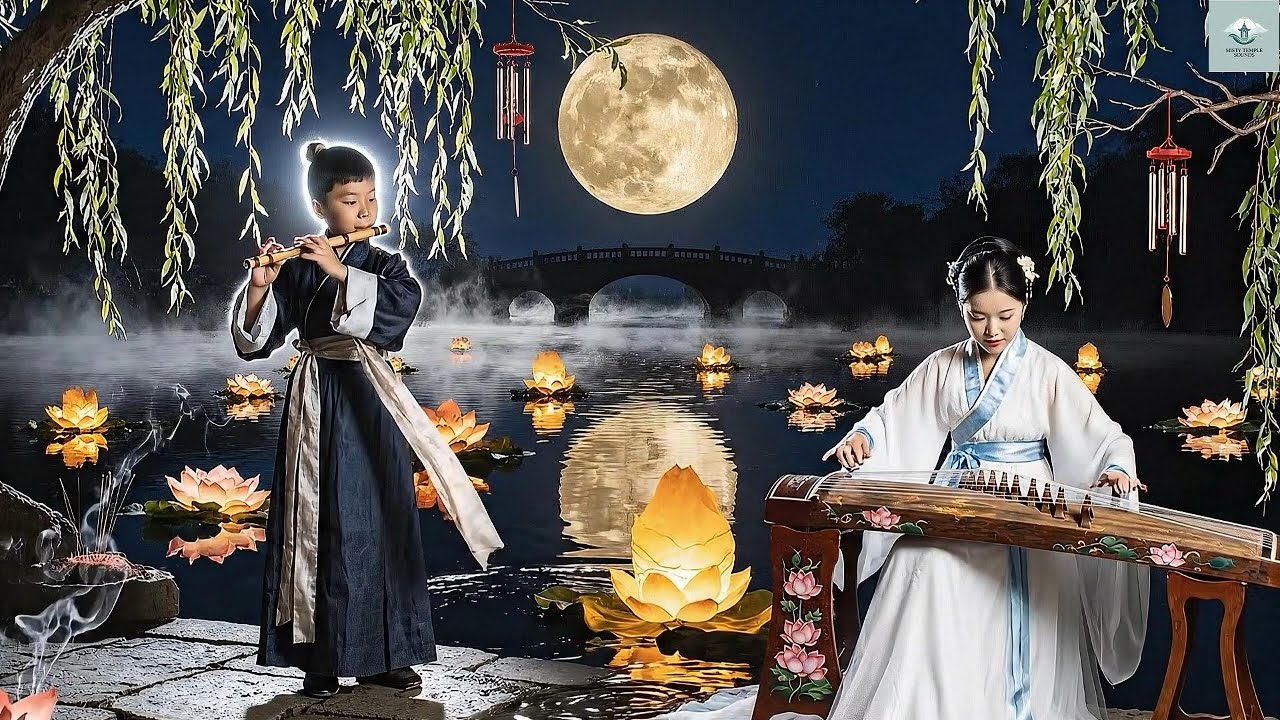 ChineseZenMusic,Misty Temple Sounds - Silent Reflection - Lantern Lake Night