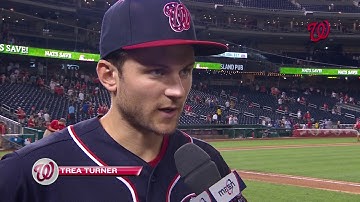 Trea Turner chats with Alex Chappell after win over Reds