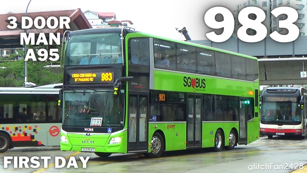 [SMRT] Service 983's First Day using 3 Door MAN A95 - SG6304Y