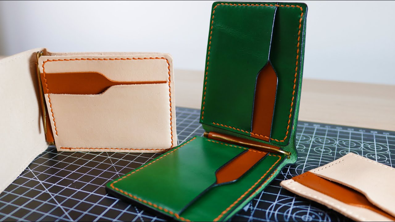 Making a Leather Bifold Wallet with Money Clip. ASMR. FREE PDF TEMPLATE - YouTube