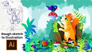 How to create children storybooks art in Adobe illustrator. Draw plants, bushes, in illustrator