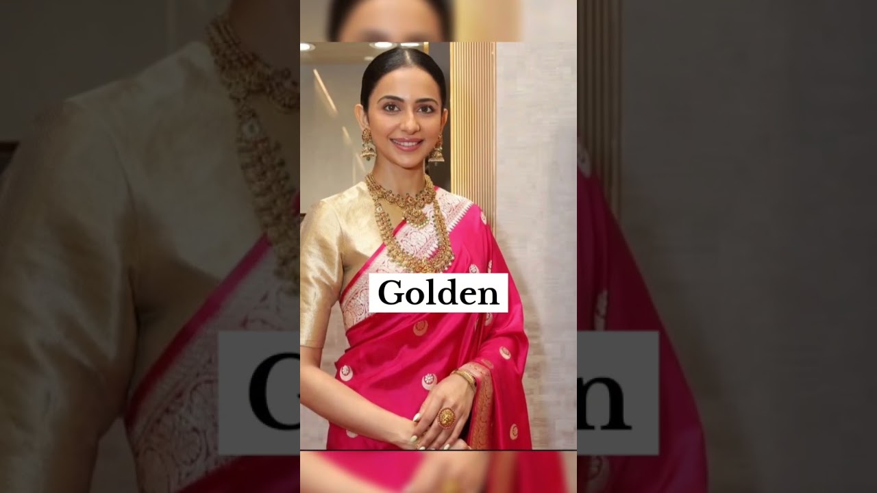 Pink saree with contrast blouse|