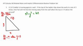 Related Rates and Implicit Differentiation Problem Set 01