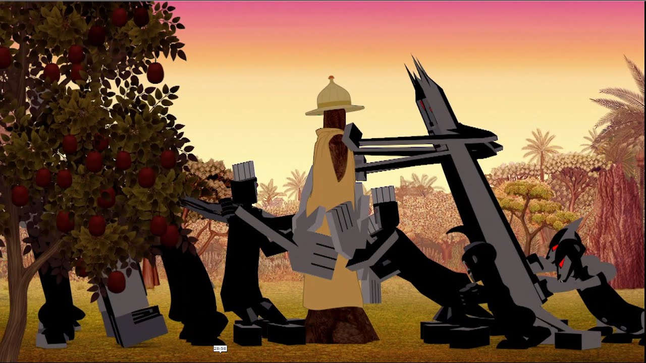 Kirikou sauve le vieillard des fétiches dans le terrain des termitières