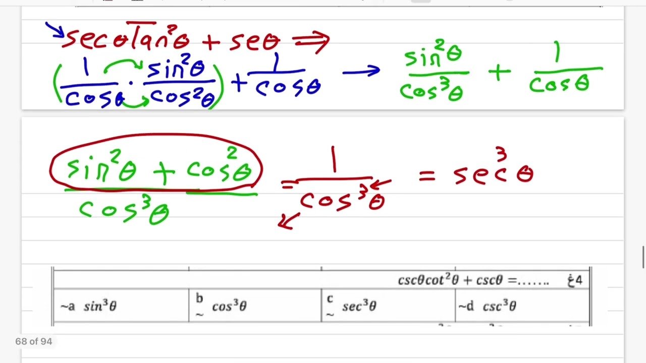 اسئلة اختبار رياضيات ثالث ثانوي / باب المتطابقات المثلثية الجزء الاول