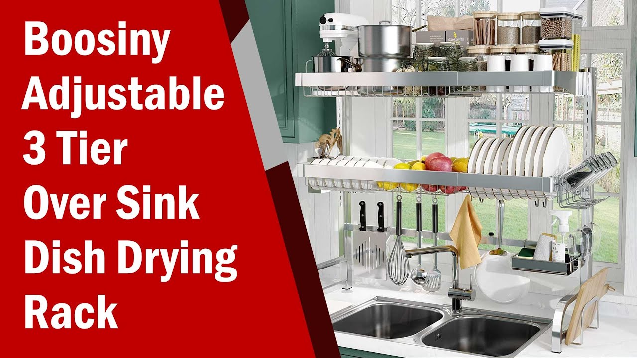 Boosiny Adjustable 3 Tier Over Sink Dish Drying Rack 