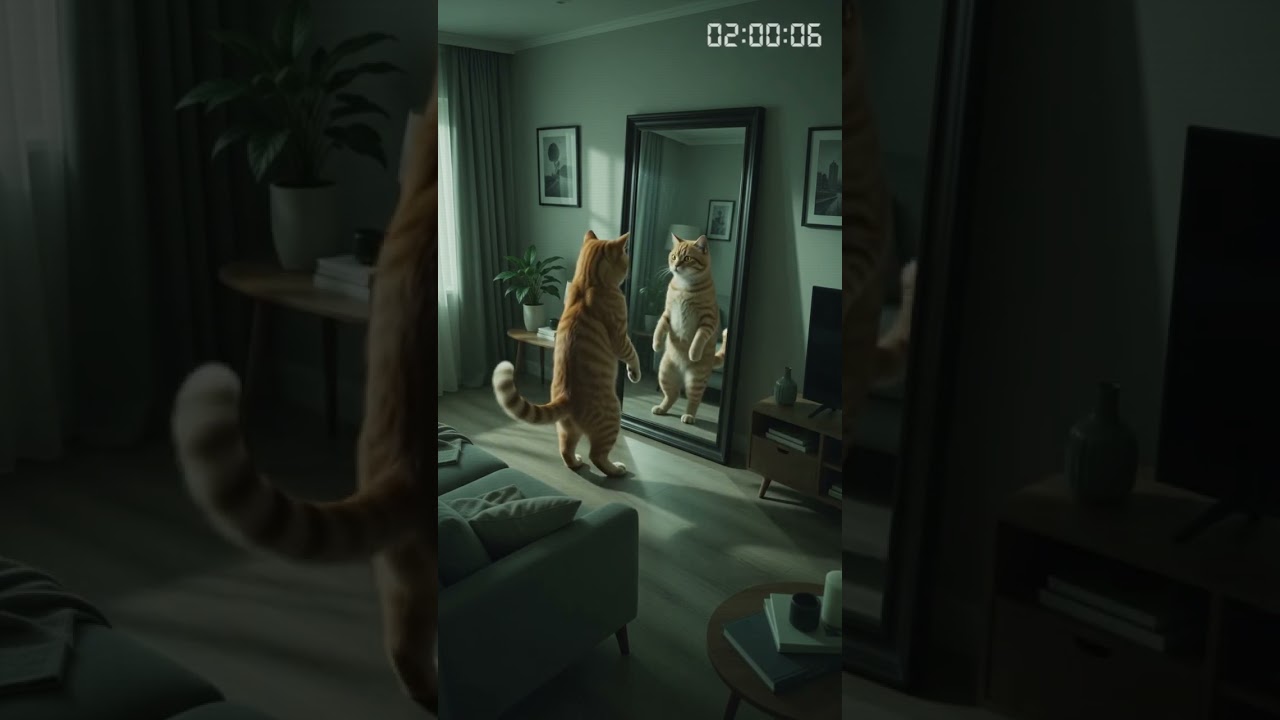 【閲覧注意】深夜2時の監視記録：鏡の中の猫の動きがおかしい… #Shorts #ホラー #AI動画